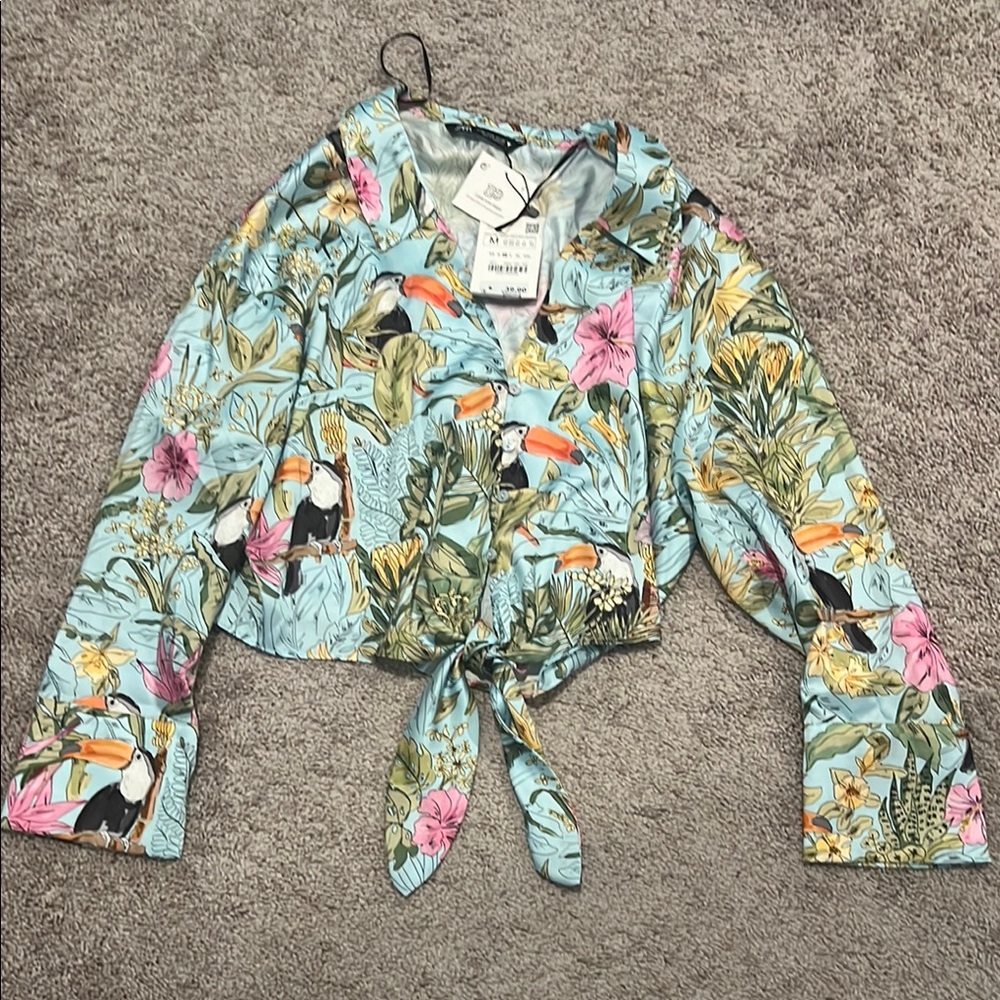 Zara Multicolor Tropical Print Blouse